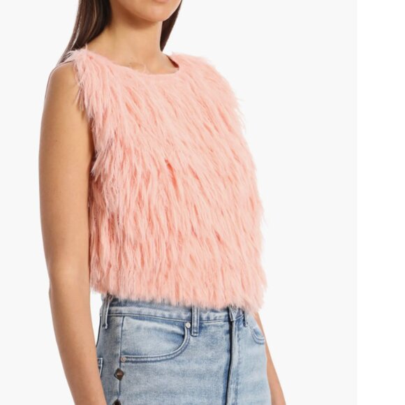 Avec Les Filles Women's Pink Feather Vest Sleeveless Back Zip Jewel Neck M - Picture 4 of 9